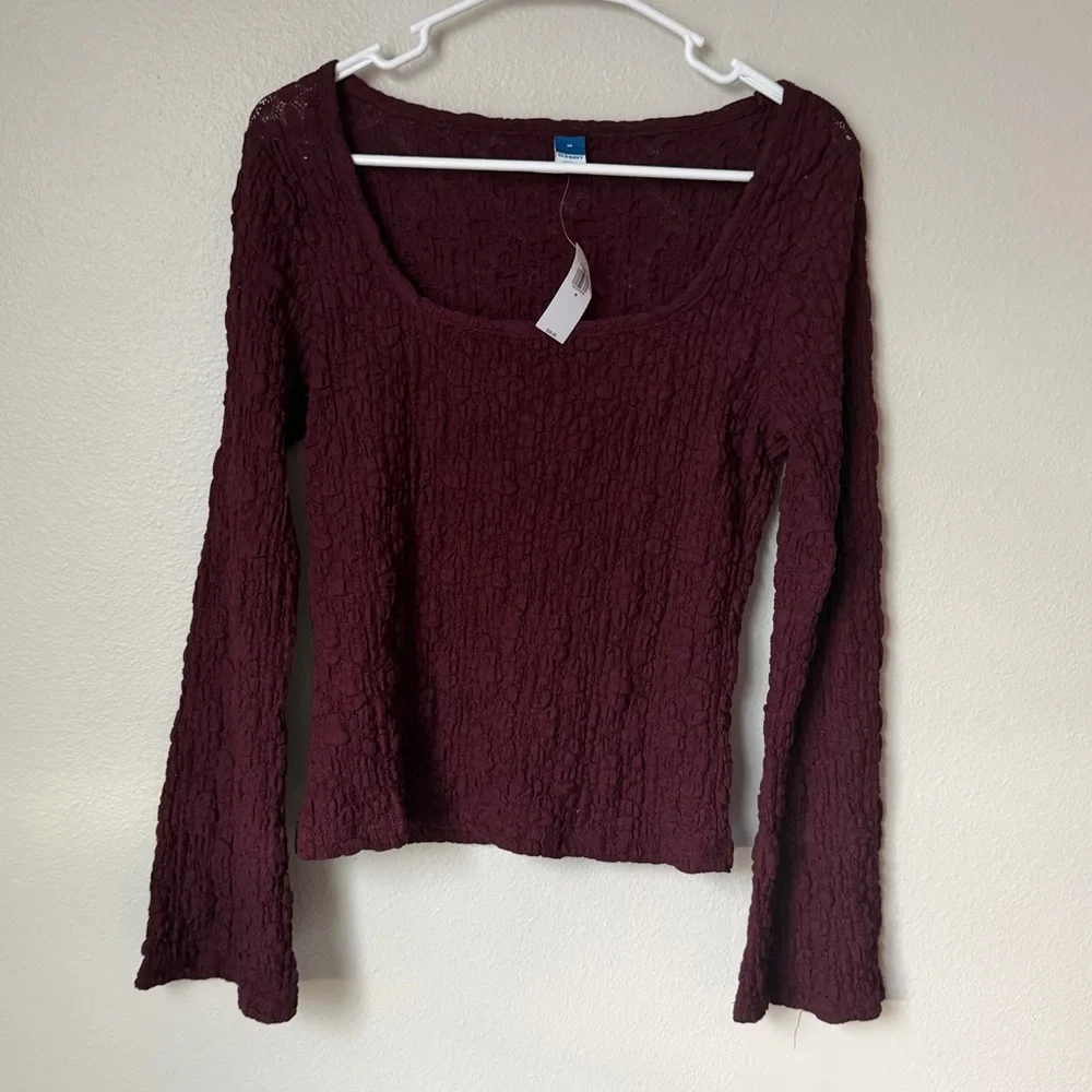 Old Navy Textured Lace Scoop-Neck Top in Maroon Women’s Med Romantic Whimsigoth - Picture 2 of 6